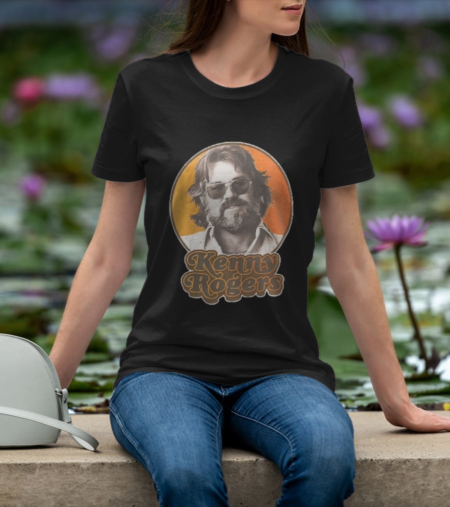 Kenny Rogers Retro Sunglasses Beard 70s Style Orange T-Shirt