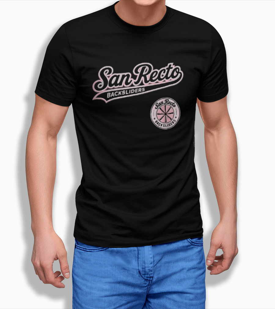 San Recto Backsliders Pink Script Circular Baseball Bat T-Shirt