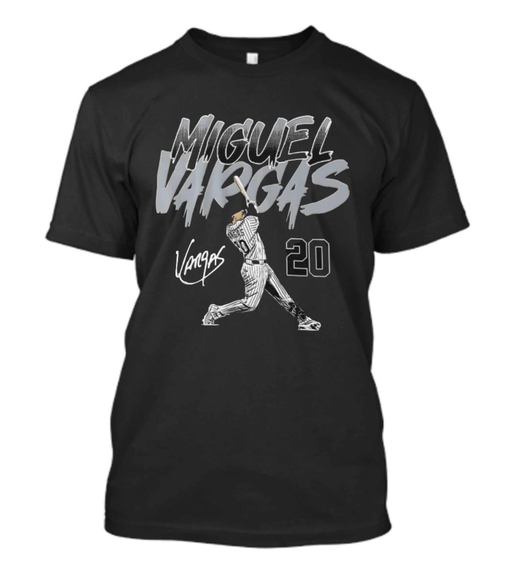 Miguel Vargas 20 Chicago White Sox Baseball Slugger Swing T-Shirt