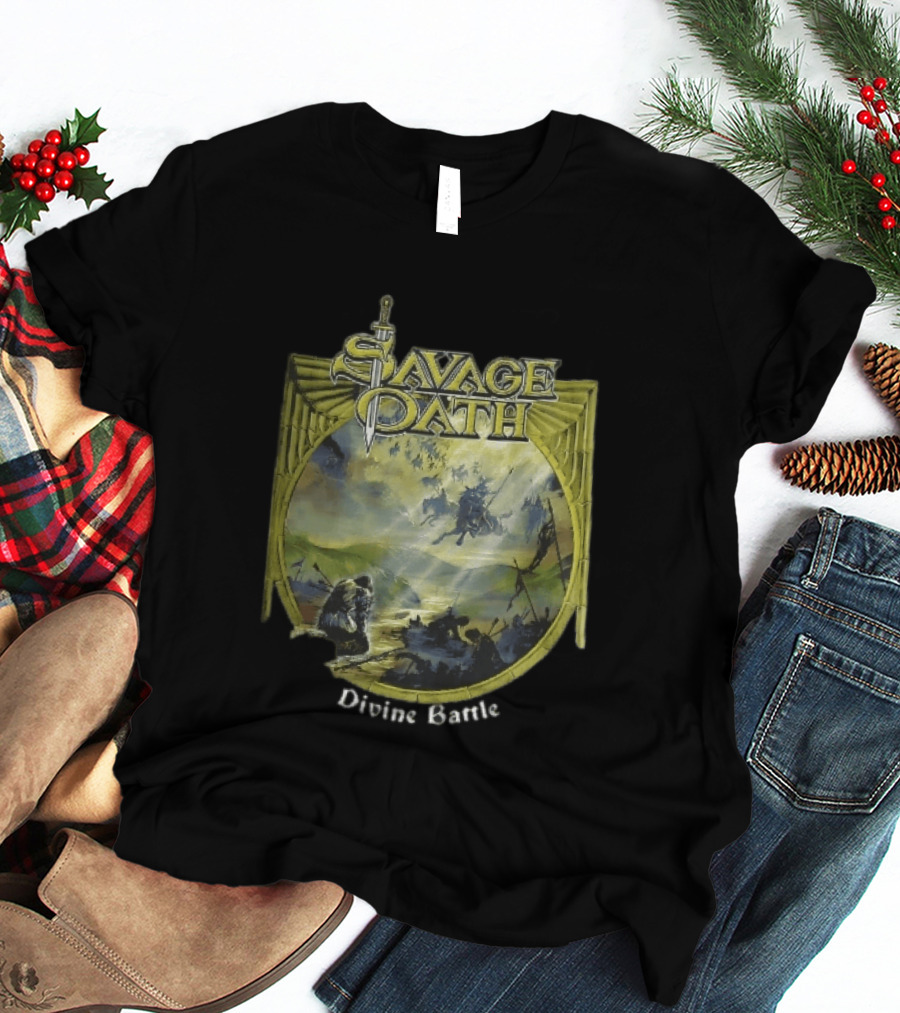 Savage Oath Divine Battle Ghostly Cavalry And Wounded Kneeling Knight T-Shirt