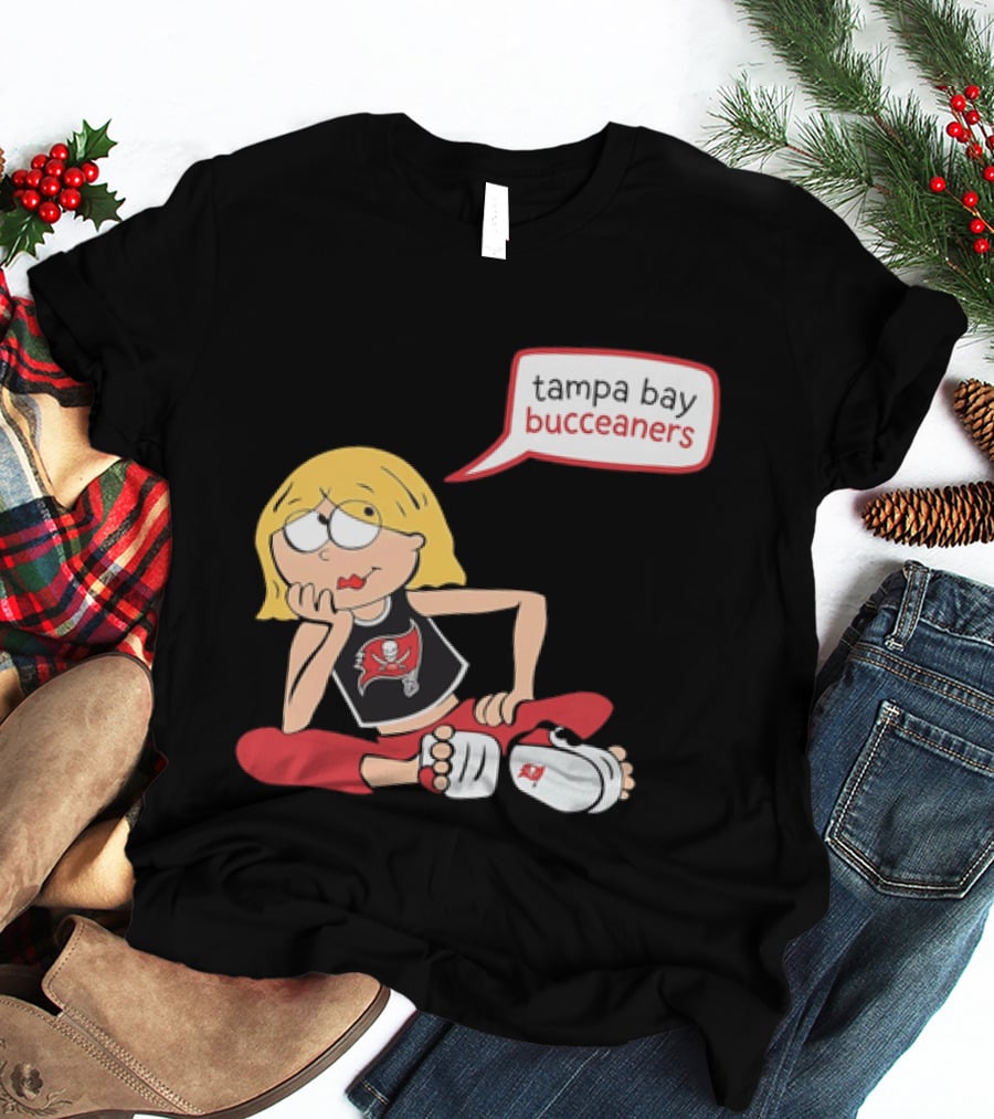 Tampa Bay Buccaneers Cartoon Blonde Girl Speech Bubble Red Pants T-Shirt