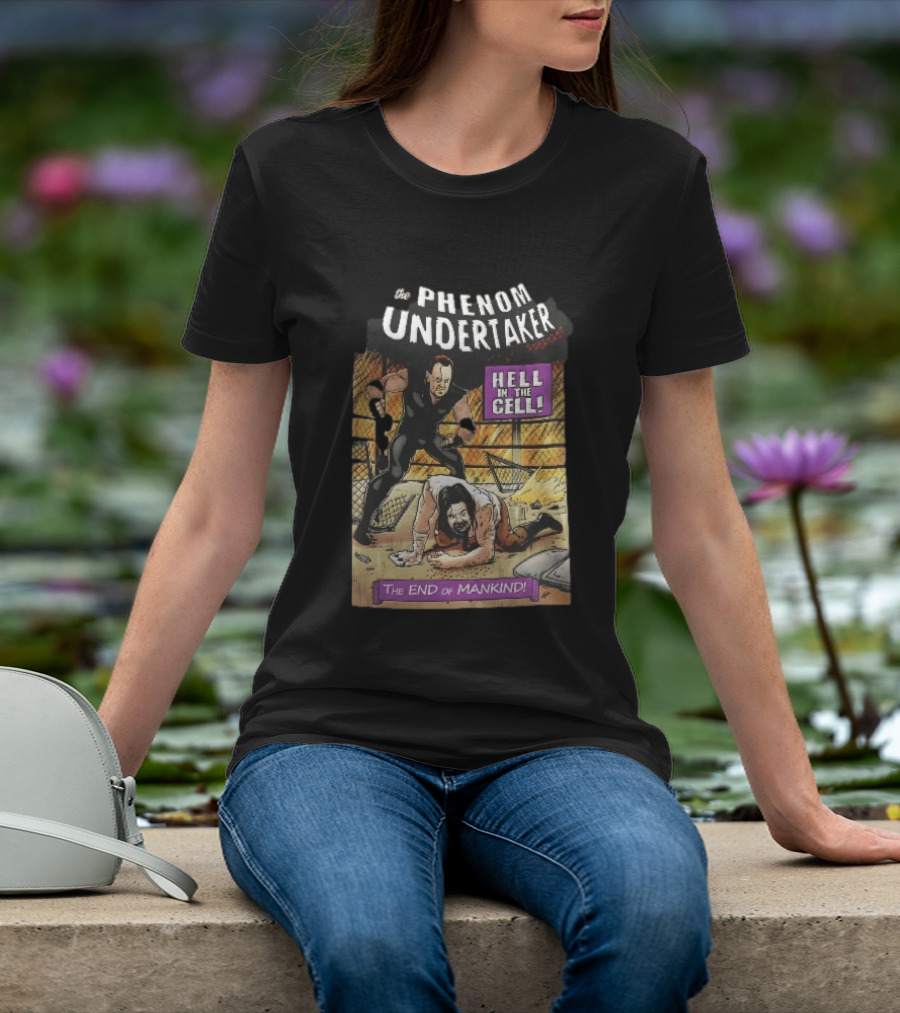 The Phenom Undertaker Hell In The Cell End Of Mankind Cartoon Wrestler Standing Over Opponent T-Shirt