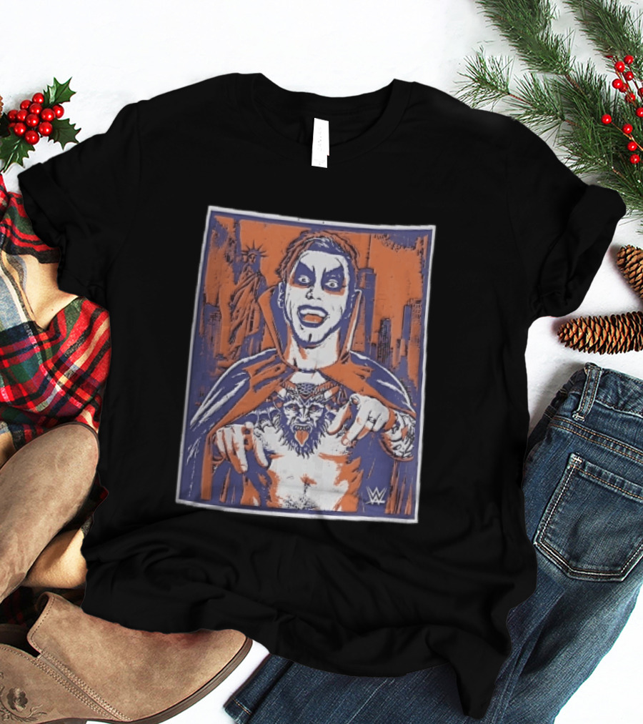 WWE Facepaint Wrestler At Liberty Statue Skyline With Demon Tattoo T-Shirt