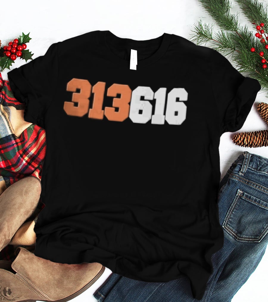 313616 Orange White Varsity Block Digits Jersey Numbers T-Shirt