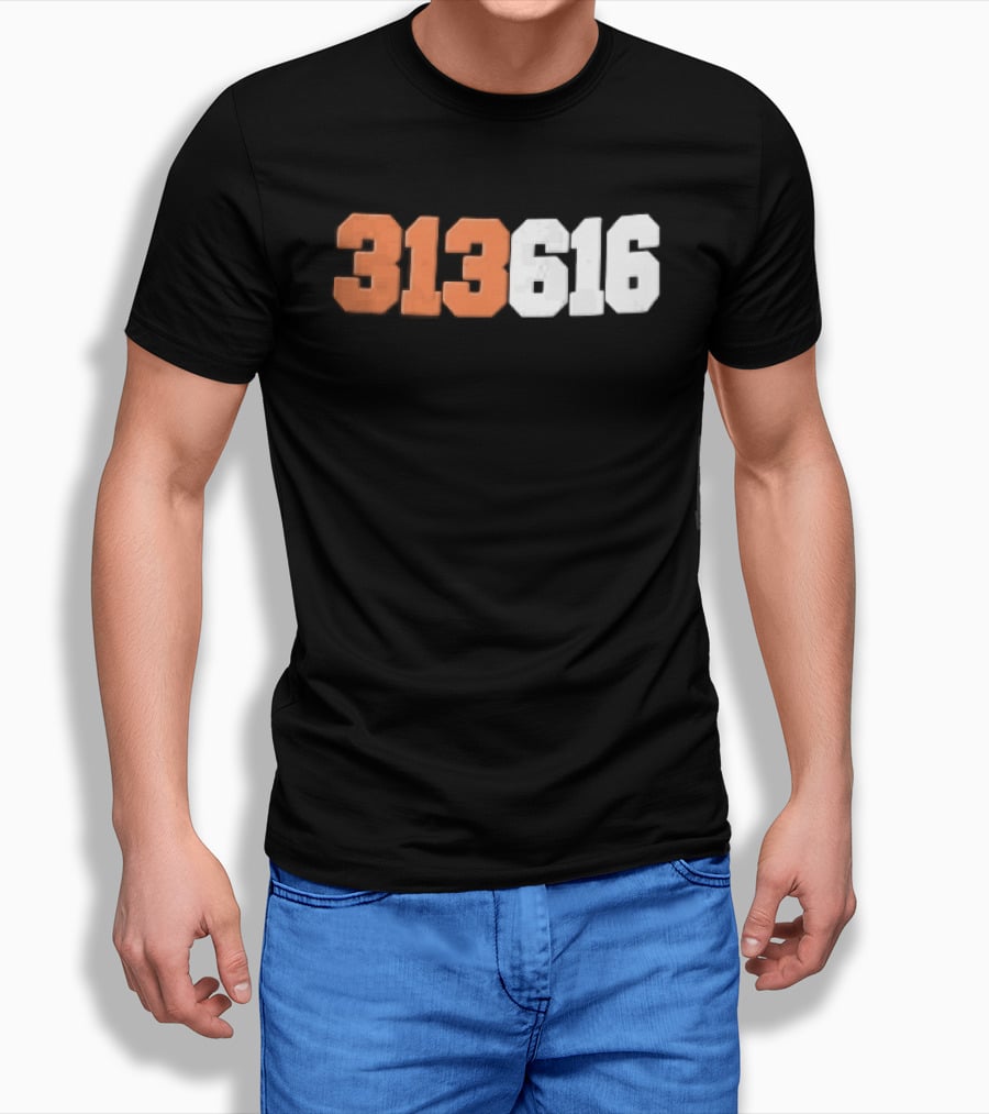 313616 Orange White Varsity Block Digits Jersey Numbers T-Shirt