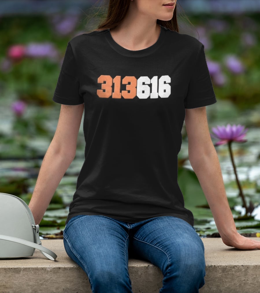 313616 Orange White Varsity Block Digits Jersey Numbers T-Shirt