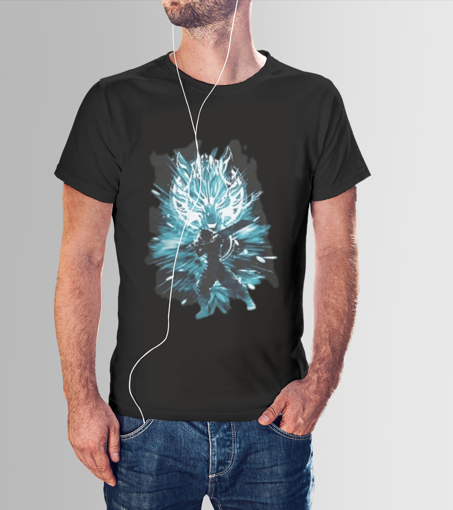 Cloud Strife Buster Sword Wolf Blue Energy Burst T-Shirt