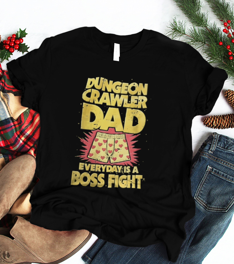 Dungeon Crawler Dad Everyday Is A Boss Fight Heart Boxer Shorts Spiky Starburst T-Shirt