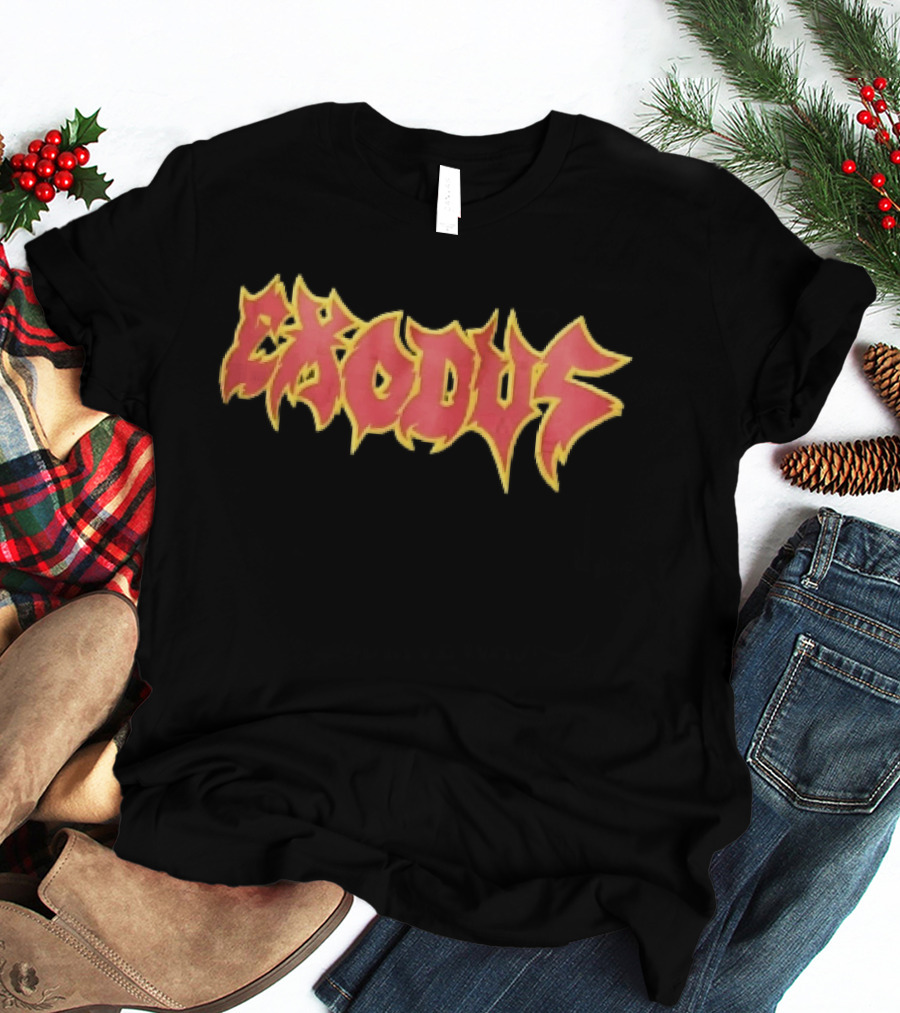 Exodus Red Yellow Spiky Flame Graffiti T-Shirt