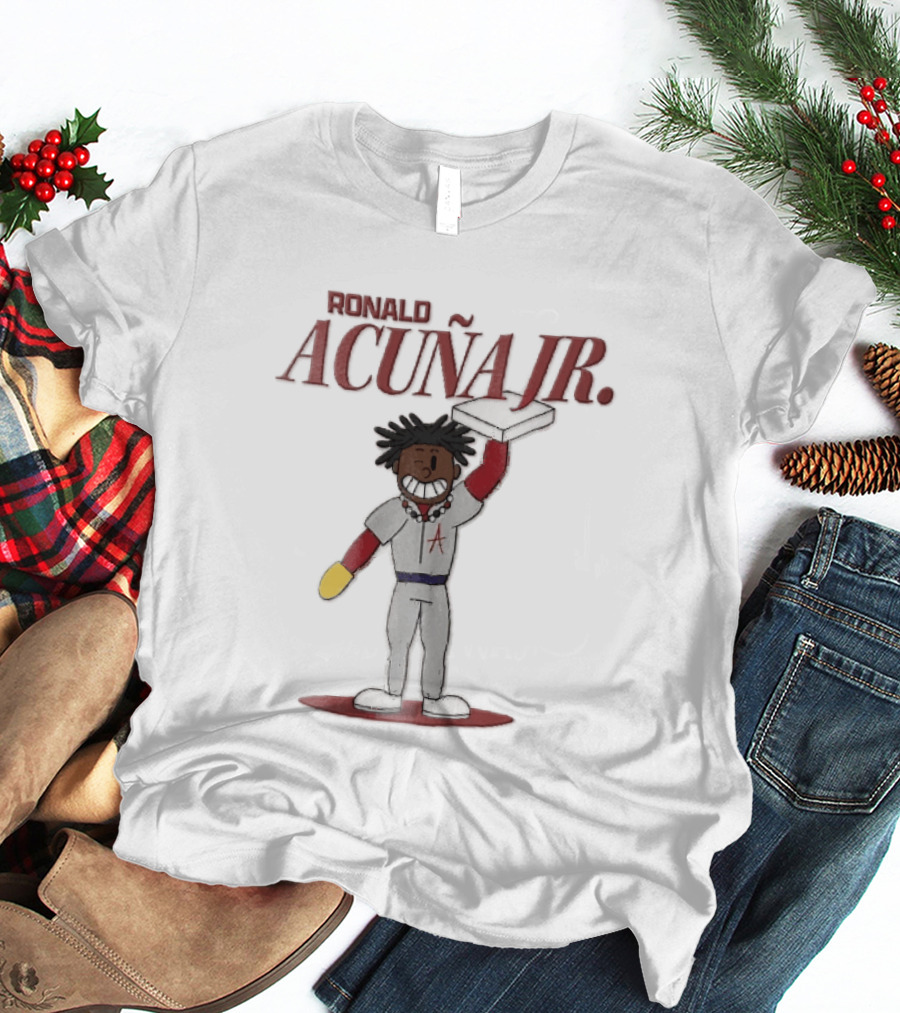 Ronald Acuna Jr Cartoon Caricature Holding Baseball Base Atlanta Braves MLB T-Shirt