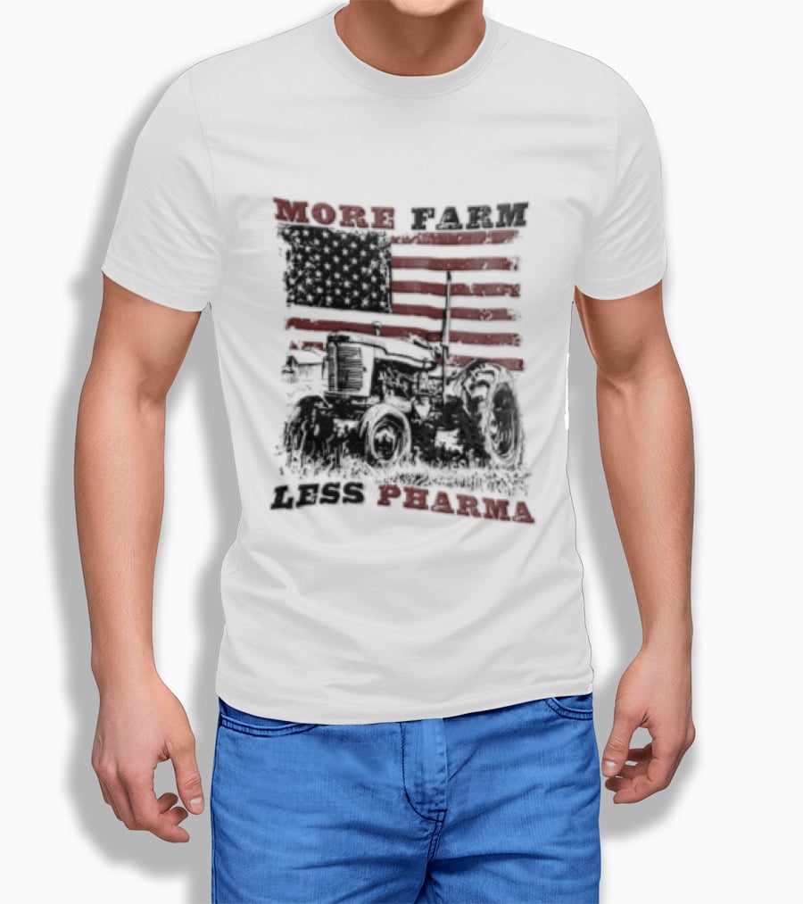 More Farm Less Pharma Distressed American Flag Tractor T-Shirt