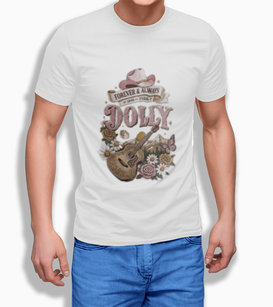 Forever & Always Dolly 1946 2026 Cowboy Hat Guitar Flowers Butterfly T-Shirt