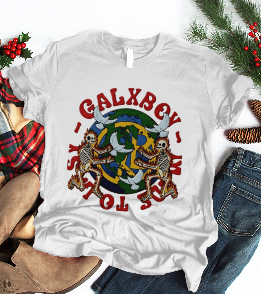 Galxboy Systms Toys Flaming Skeletons With Doves Peace T-Shirt
