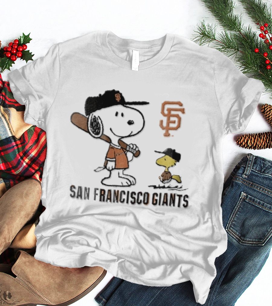 San Francisco Giants Snoopy Woodstock Cartoon Baseball MLB T-Shirt