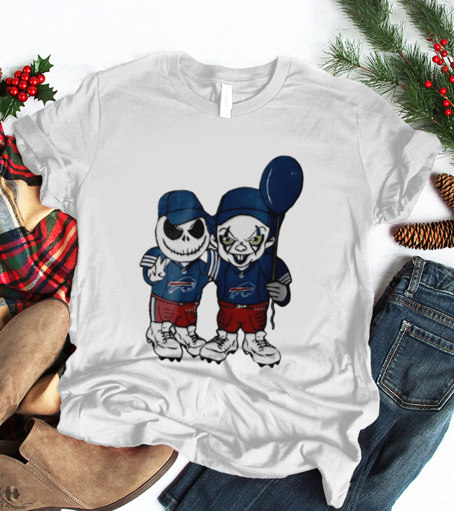 Buffalo Bills Halloween 2026 Jack Skellington Clown Balloon Football T-Shirt