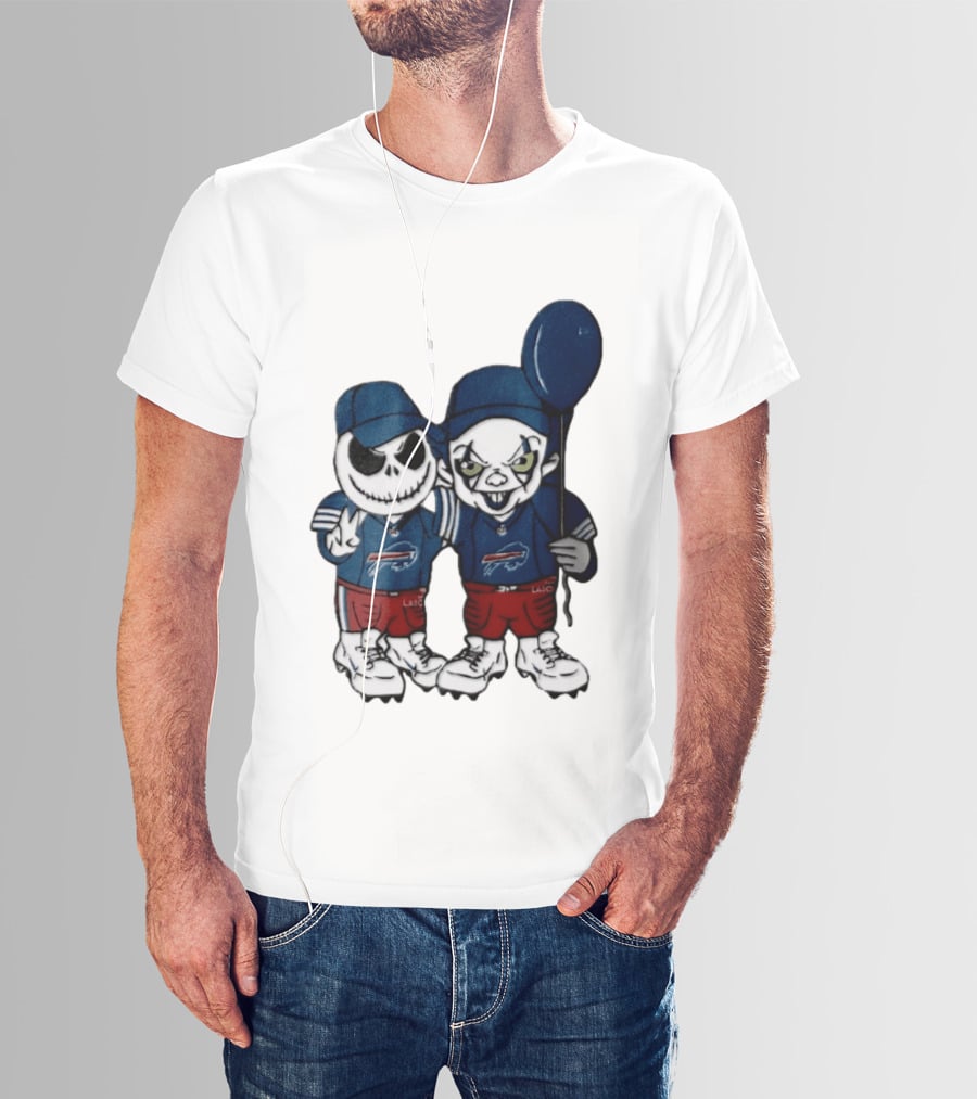 Buffalo Bills Halloween 2026 Jack Skellington Clown Balloon Football T-Shirt