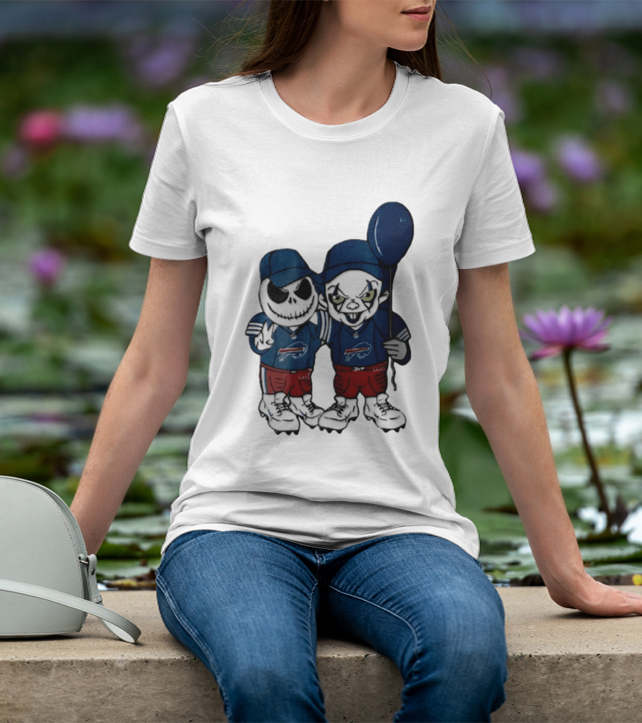 Buffalo Bills Halloween 2026 Jack Skellington Clown Balloon Football T-Shirt