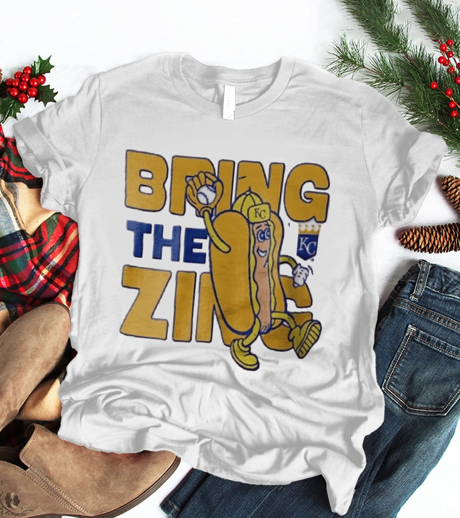 Kansas City Royals Bring The Zing Cartoon Hot Dog KC Baseball Glove T-Shirt