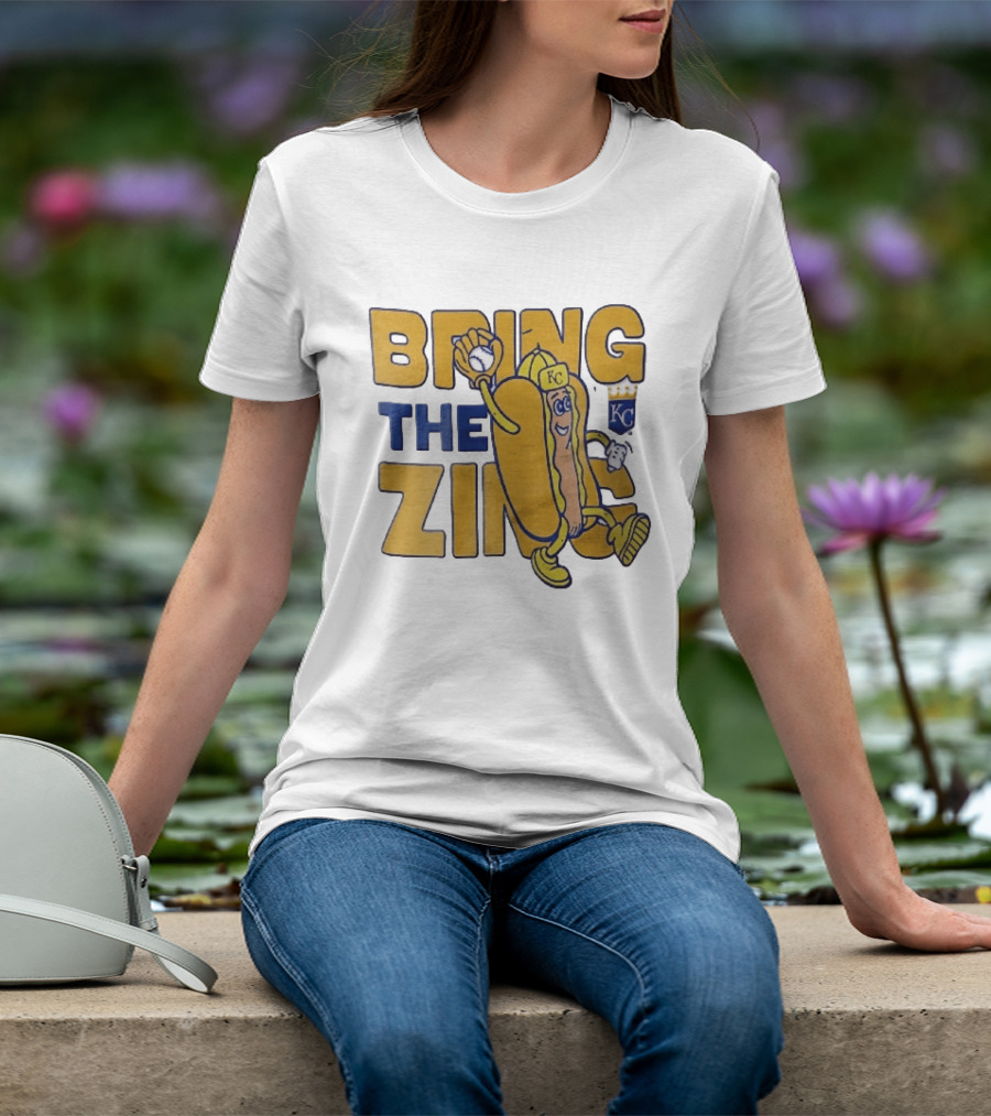 Kansas City Royals Bring The Zing Cartoon Hot Dog KC Baseball Glove T-Shirt