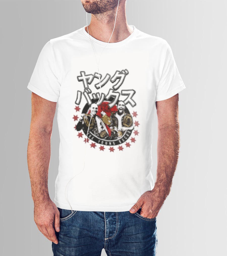 Young Bucks Wrestling Tag Team With Championship Belts And Red Star Circle T-Shirt