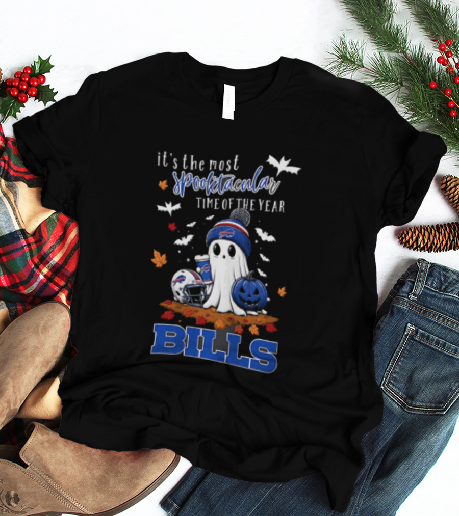 Buffalo Bills Spooktacular Ghost Football Helmet Pumpkin Halloween Time T-Shirt