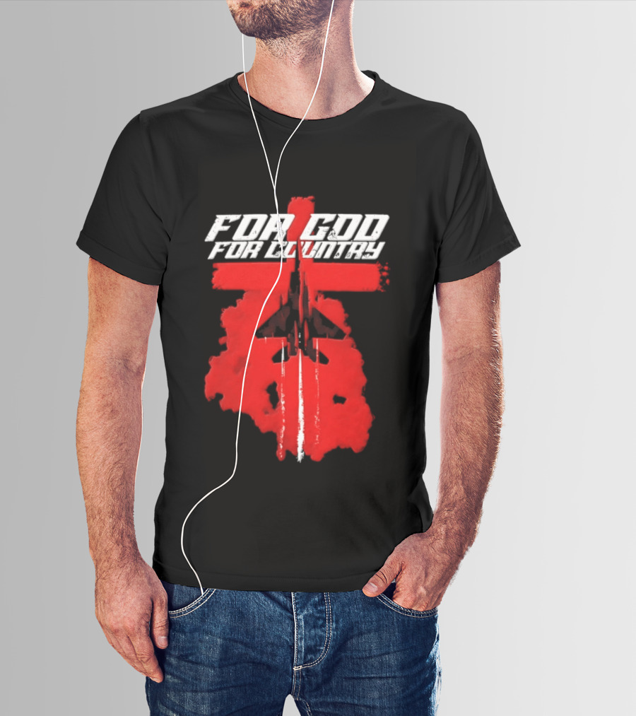 For God And For Country Red Fighter Jet Cross T-Shirt