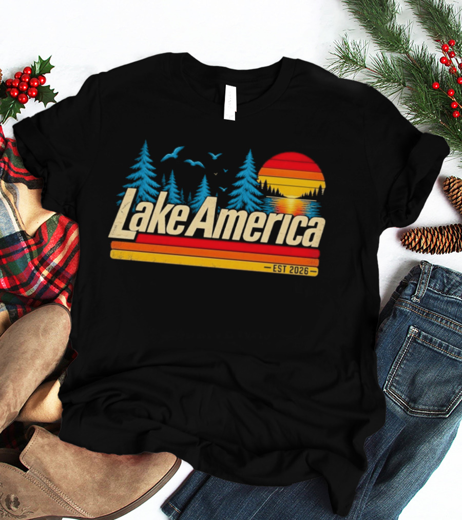 Lake America Est 2026 Sunset Trees Birds T-Shirt