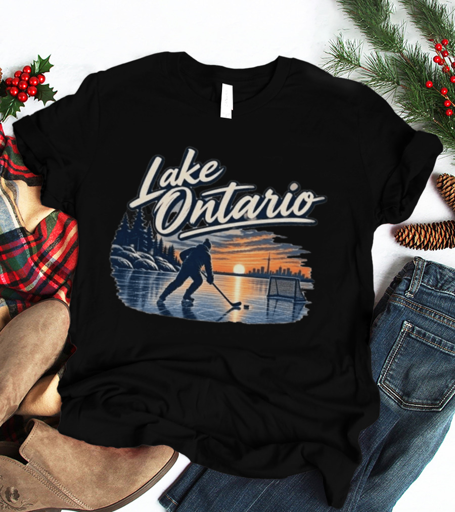 Lake Ontario Ice Hockey Sunset Silhouette With Toronto Cityscape T-Shirt