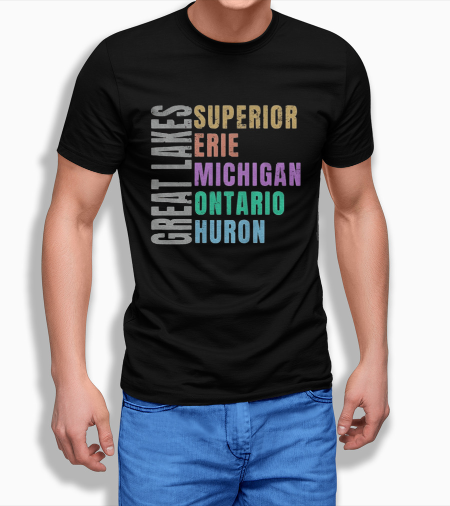 Great Lakes Superior Erie Michigan Ontario Huron Geography T-Shirt