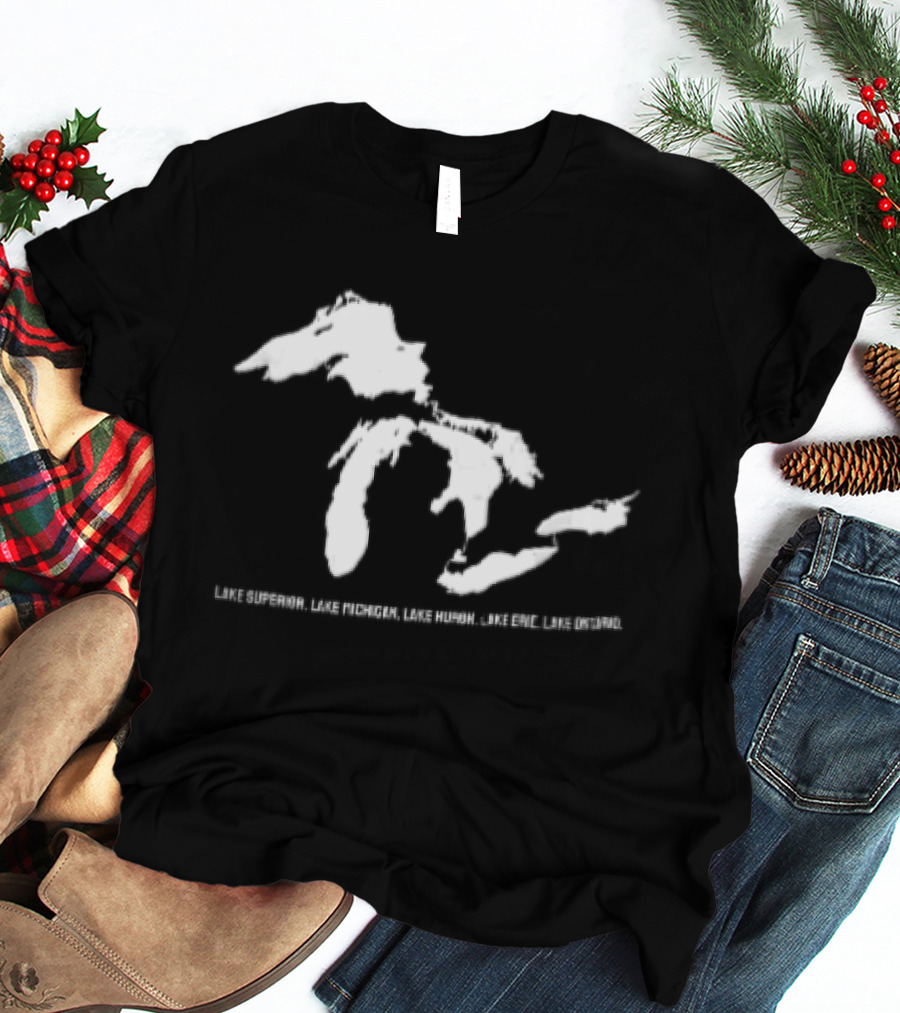 Lake Superior Michigan Huron Erie Ontario Map Of Great Lakes T-Shirt