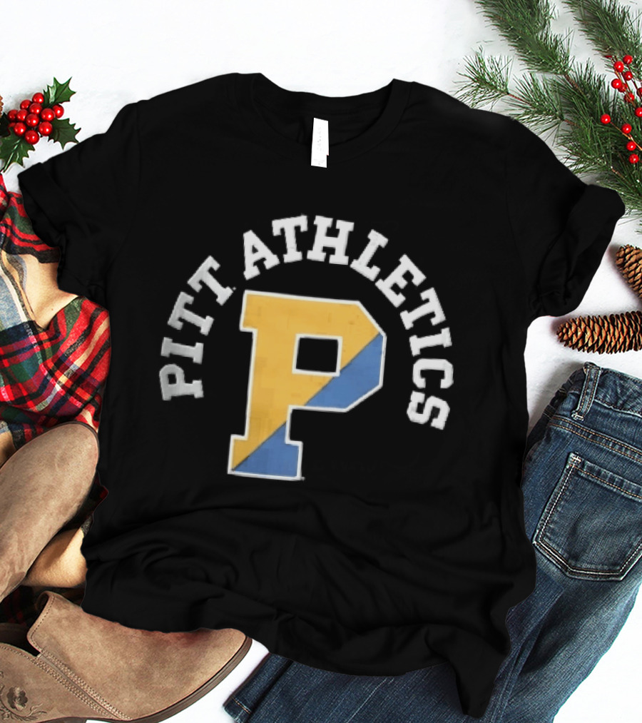 Pitt Athletics P Split Yellow Blue Block Letter Pittsburgh Panthers NCAA T-Shirt