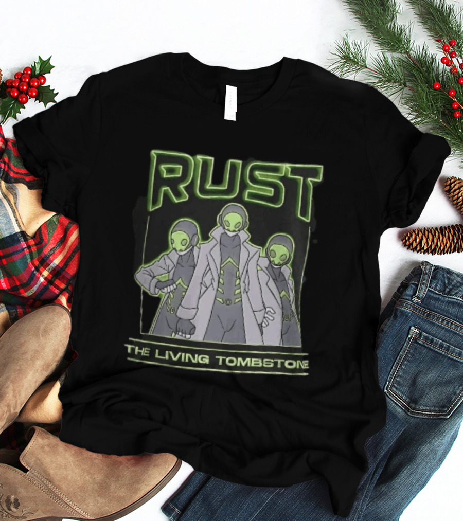 RUST The Living Tombstone Three Masked Figures Glowing Neon Trench Coats T-Shirt