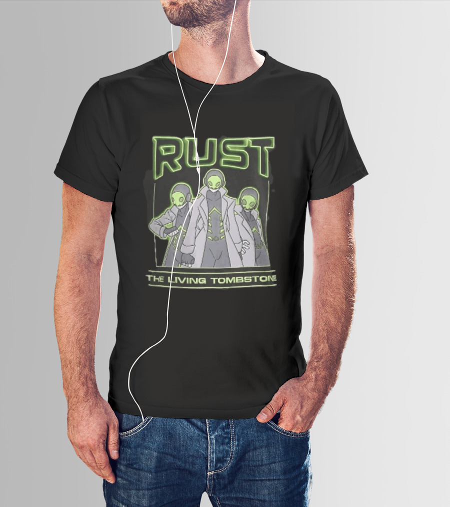 RUST The Living Tombstone Three Masked Figures Glowing Neon Trench Coats T-Shirt