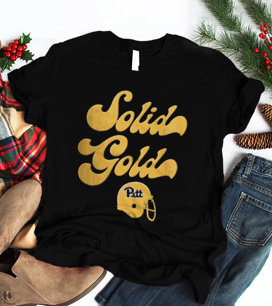 Pittsburgh Panthers Solid Gold Script Font Yellow Football Helmet T-Shirt