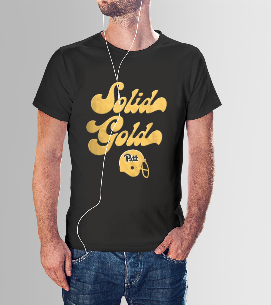 Pittsburgh Panthers Solid Gold Script Font Yellow Football Helmet T-Shirt