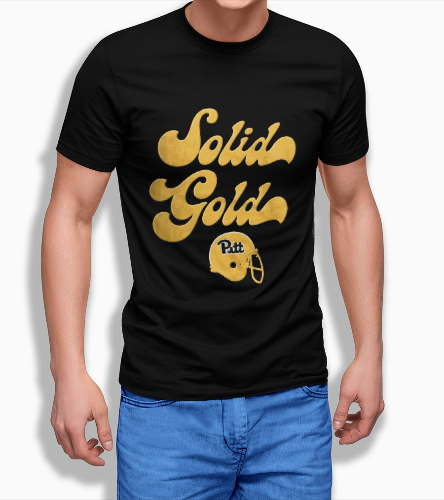 Pittsburgh Panthers Solid Gold Script Font Yellow Football Helmet T-Shirt