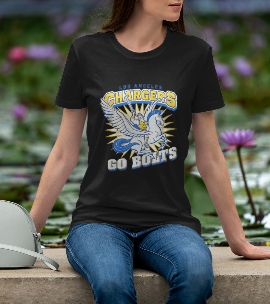 Los Angeles Chargers Go Bolts Hercules Pegasus Sword Cartoon Sunburst T-Shirt