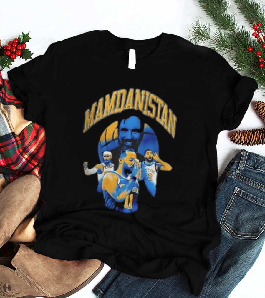 Mamdanistan Jalen Brunson Karl Anthony Towns Zohran Mamdani Halftone Basketball Collage T-Shirt