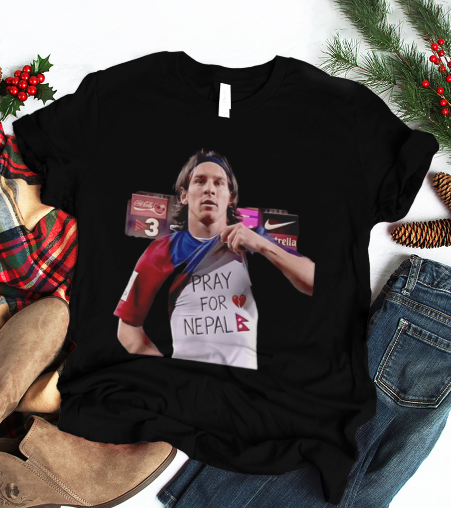 Messi Pray For Nepal 2026 Coca Cola Nike Estrella Football T-Shirt