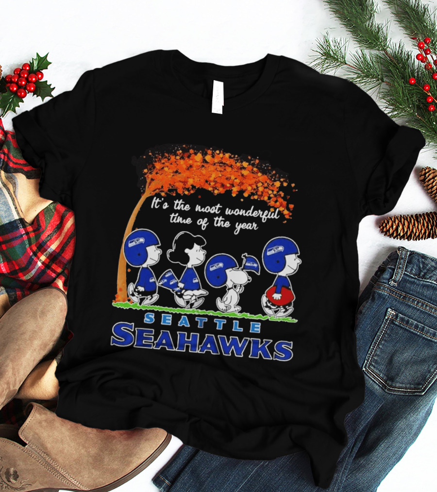 Seattle Seahawks Peanuts It's The Most Wonderful Time Of The Year 2026 T-Shirt