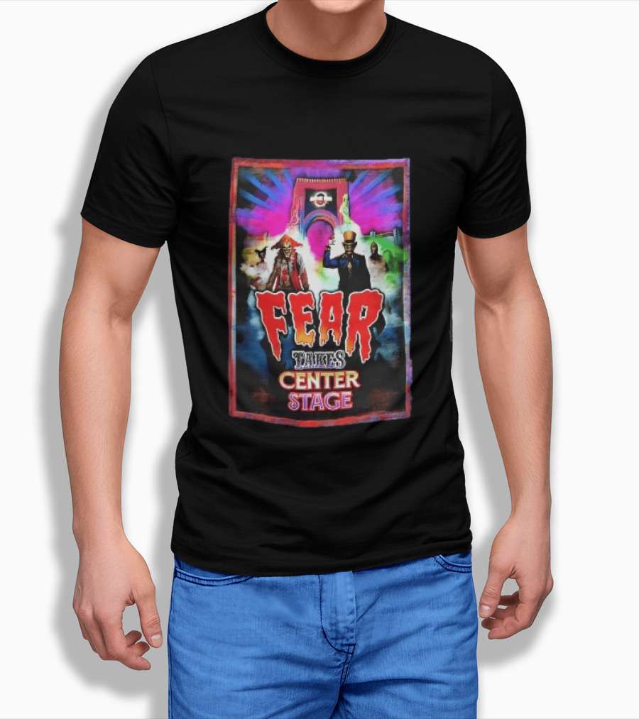 Universal Studios Fear Takes Center Stage Horror Characters Neon Archway Fog T-Shirt