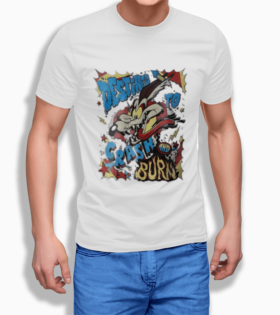Acme Destined To Crash And Burn Cartoon Wile E. Coyote Rocket Flames T-Shirt