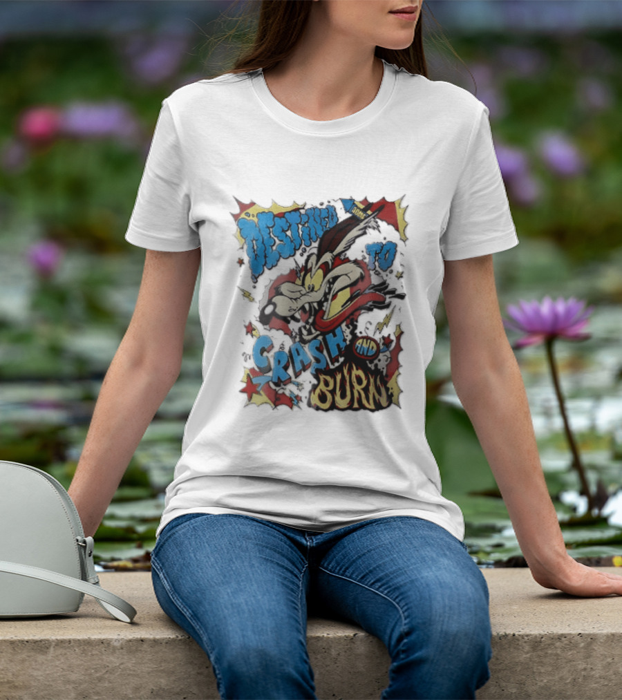 Acme Destined To Crash And Burn Cartoon Wile E. Coyote Rocket Flames T-Shirt