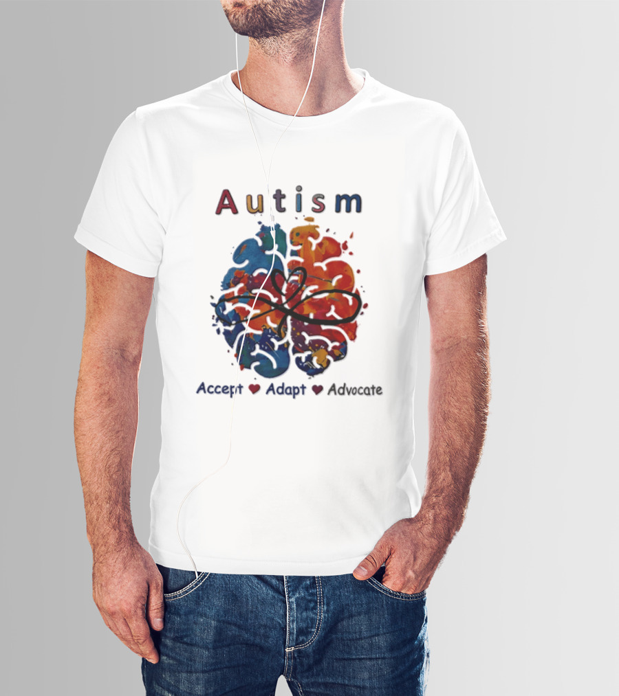 Autism Infinity Heart Accept Adapt Advocate Colorful Watercolor Brain T-Shirt