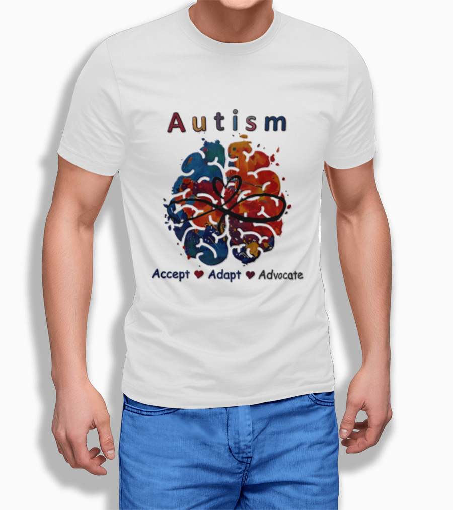 Autism Infinity Heart Accept Adapt Advocate Colorful Watercolor Brain T-Shirt
