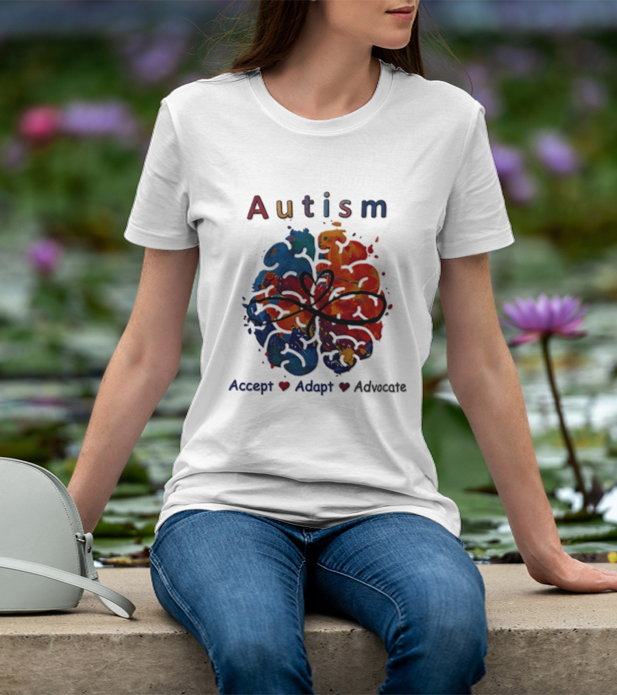 Autism Infinity Heart Accept Adapt Advocate Colorful Watercolor Brain T-Shirt