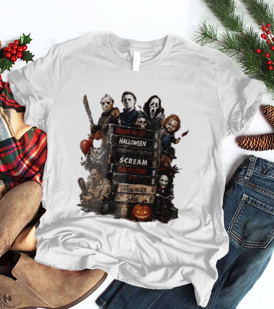 Friday The 13th Halloween Nightmare On Elm Street Scream Child's Play IT Texas Chainsaw Massacre Saw Horror Movie Stack T-Shirt