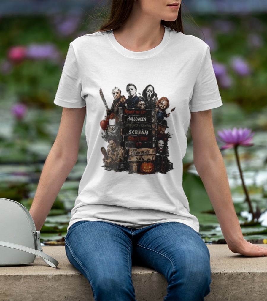 Friday The 13th Halloween Nightmare On Elm Street Scream Child's Play IT Texas Chainsaw Massacre Saw Horror Movie Stack T-Shirt