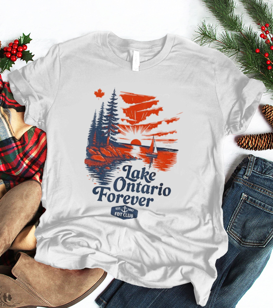 Lake Ontario Forever Sunset Sailboat FDT Club Canada Maple Leaf Scenery T-Shirt