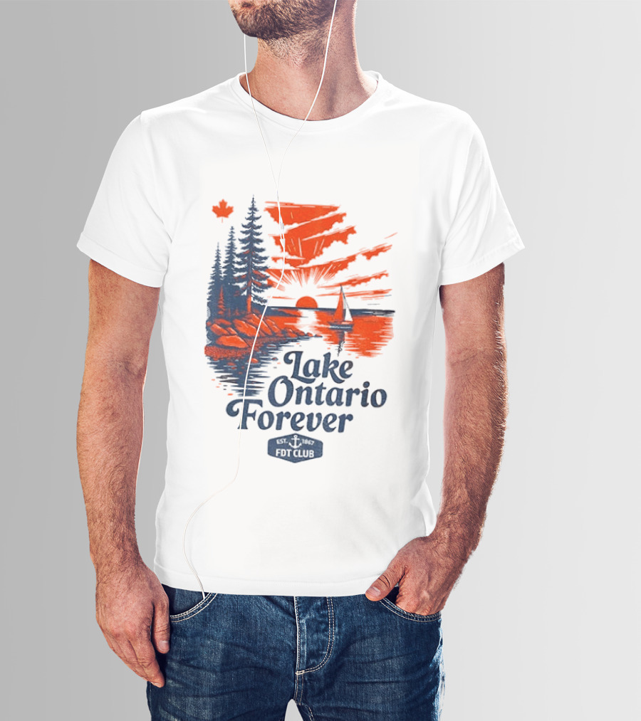 Lake Ontario Forever Sunset Sailboat FDT Club Canada Maple Leaf Scenery T-Shirt